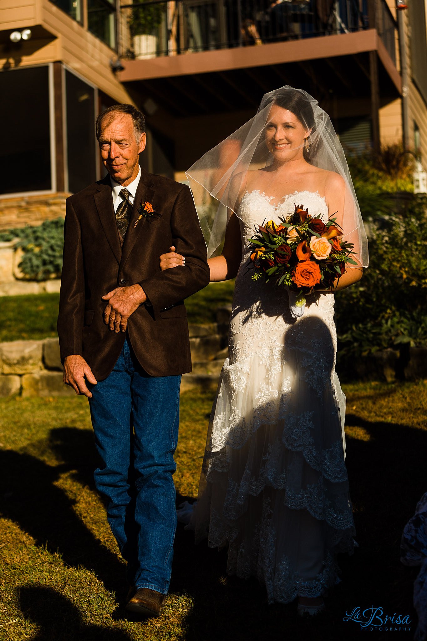 fall outdoor father daughter wedding processional