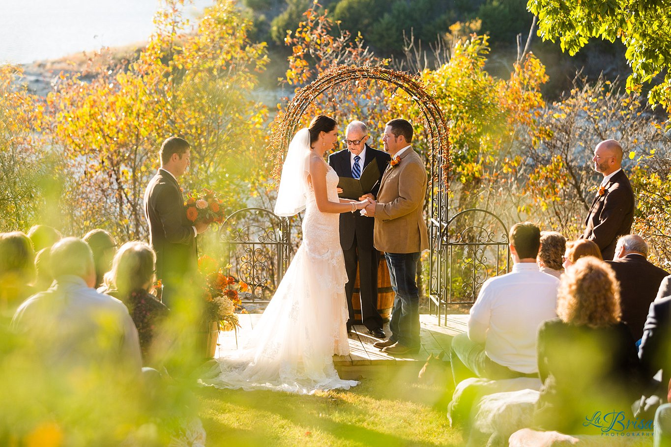exchange of rings outdoor fall intimate wedding