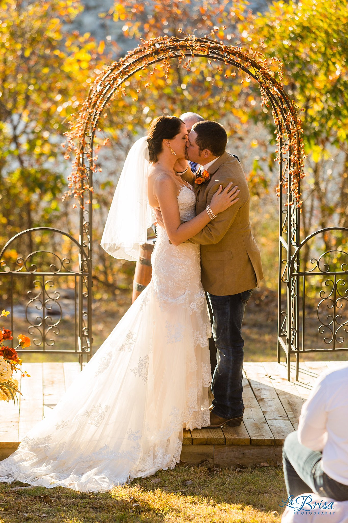first kiss fall outdoor intimate wedding