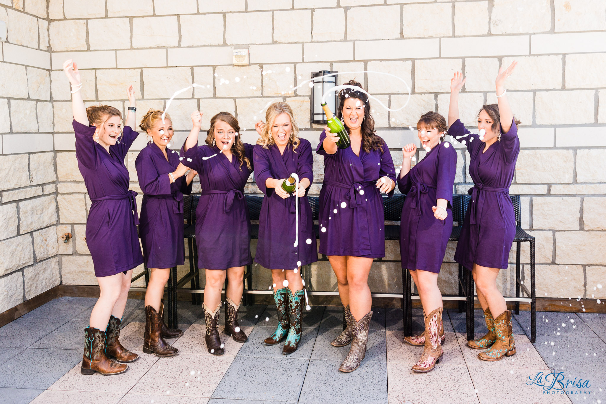 Purple Bridesmaids Robes Boots Champagne Bluemont Hotel