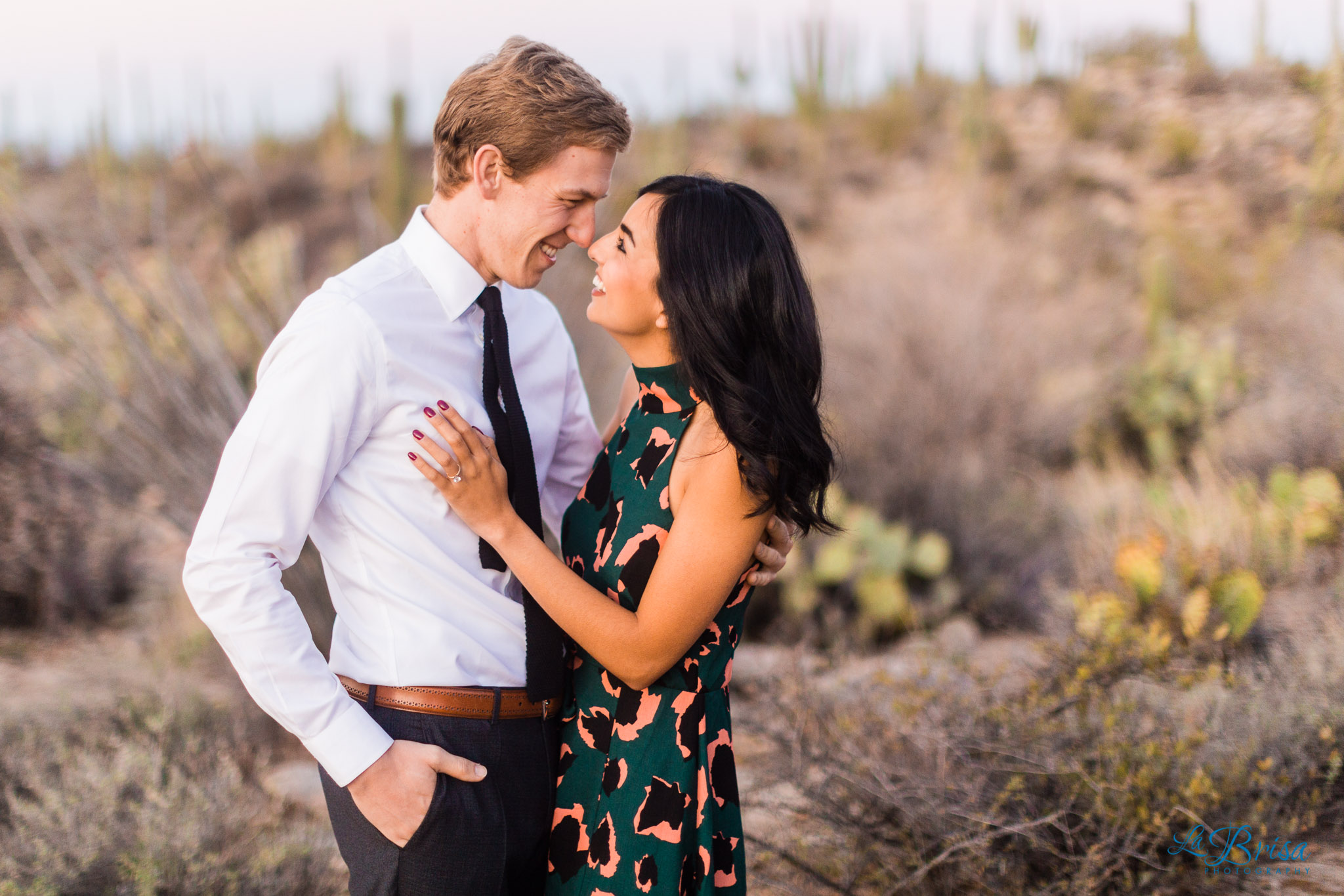 Green with Pink Floral Dress Desert Engagement