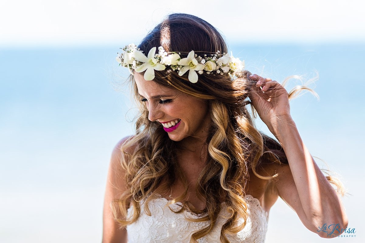 bride laughing portrait flower crown now sapphire riviera cancun destination wedding
