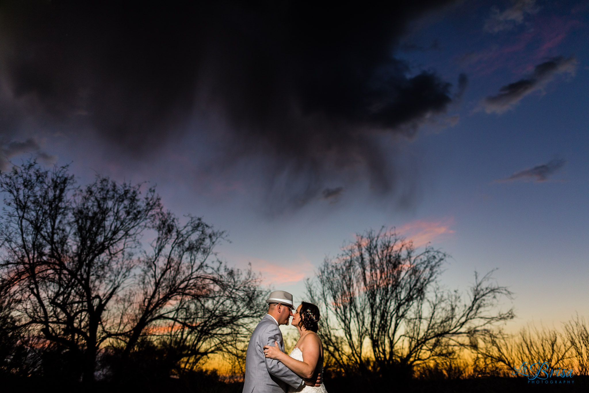 bride groom almost kissing tucson sunset