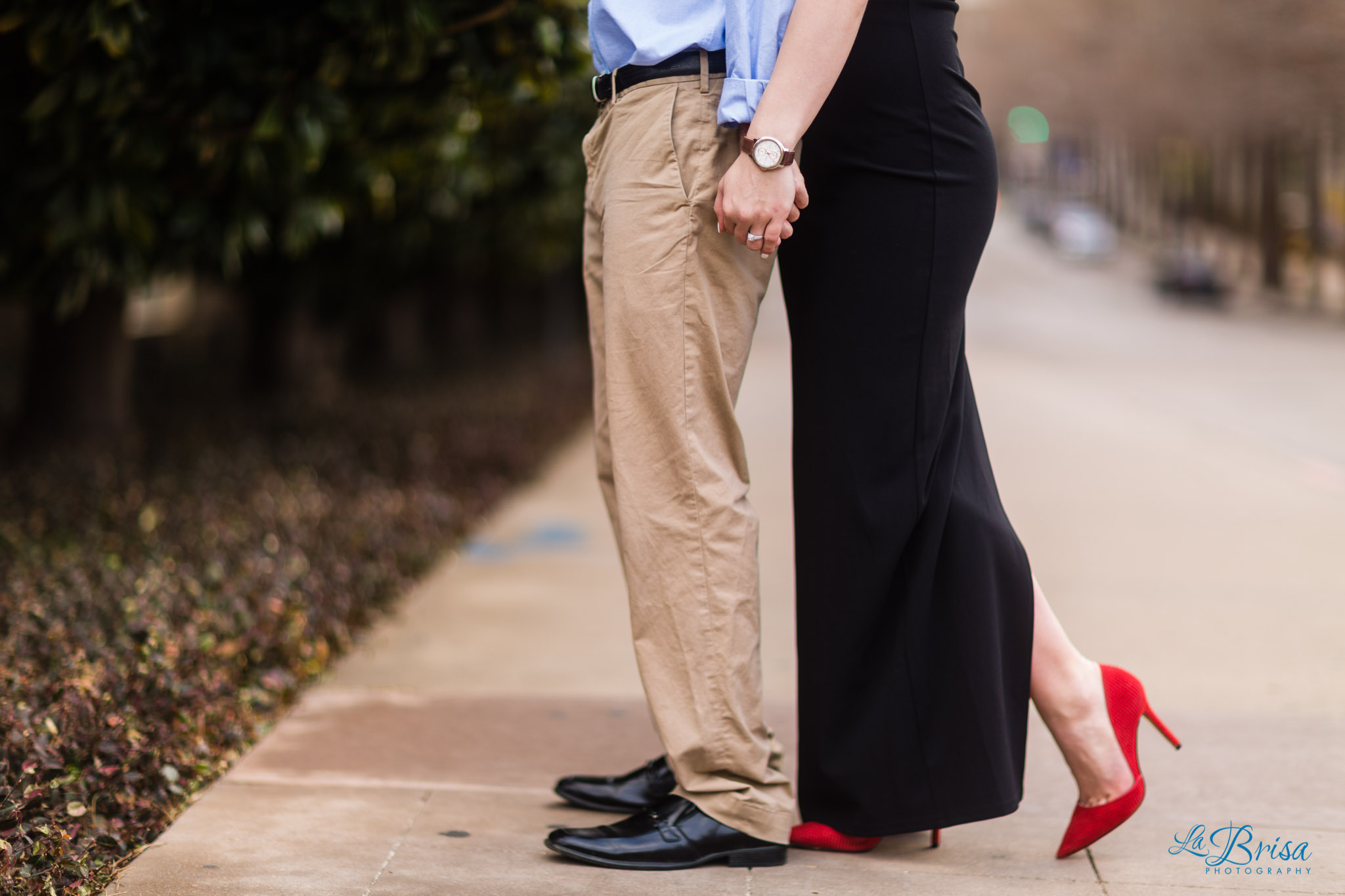 engagement photo ring black dress red heels 