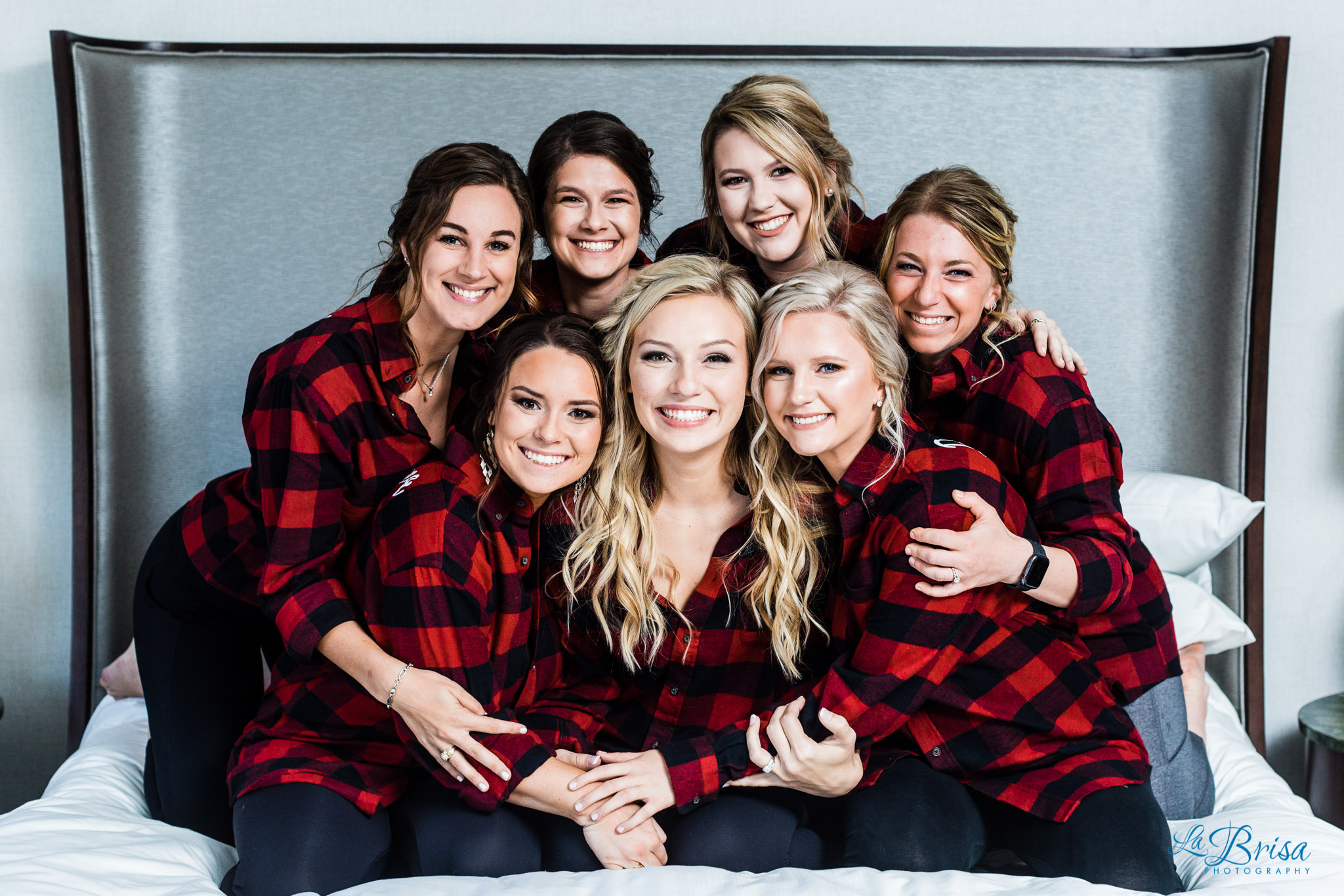 Bridesmaids red black flannel tops