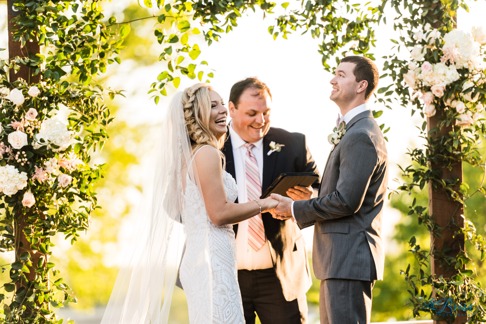bride groom laughter dallas arboretum and botanical gardens wedding ceremony