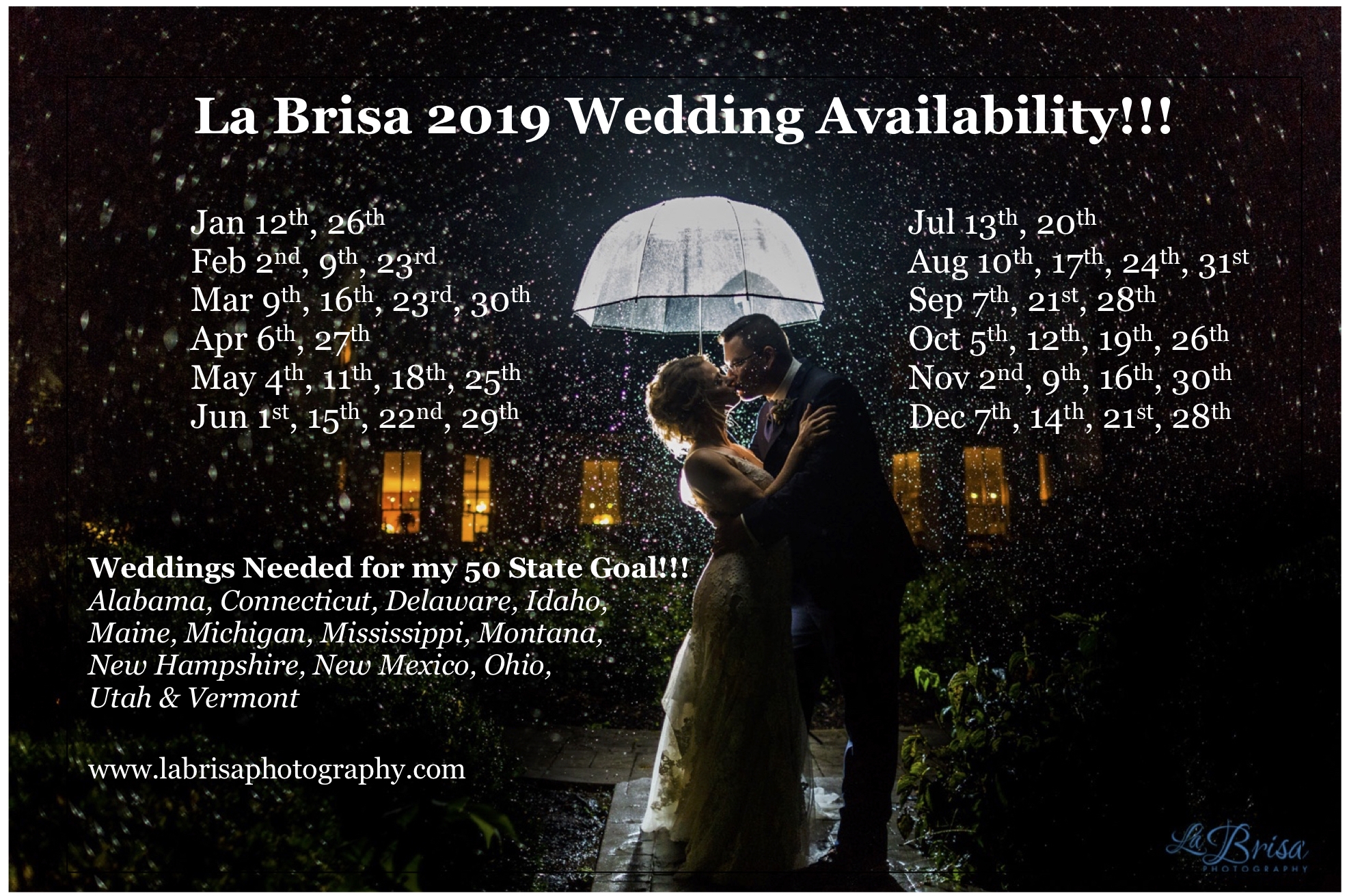 2019 Wedding Availbility
